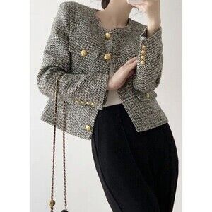 Grey Tweed Single Breasted Jacket | Lisa – BlackPink S